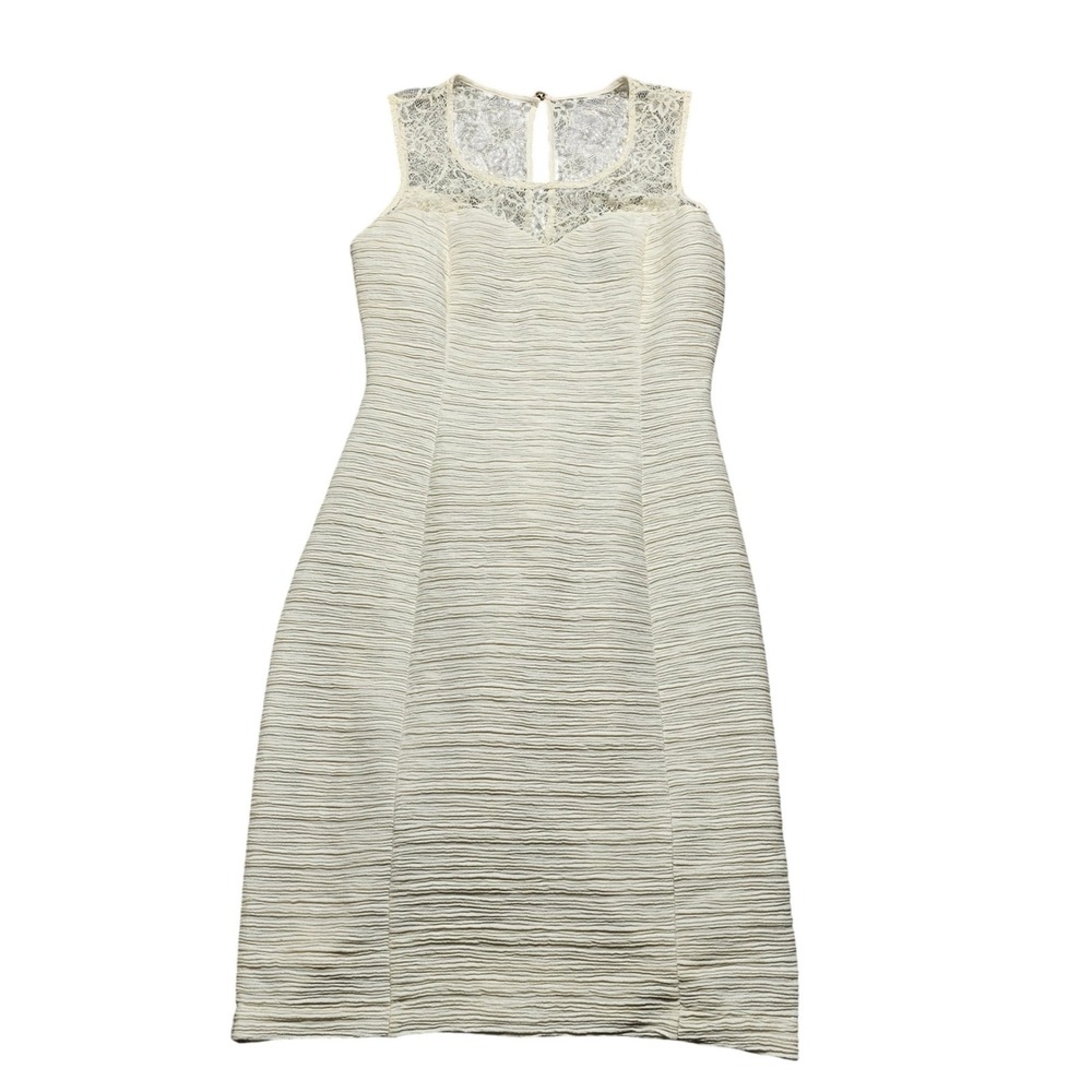 GUESS Cream Textured Lace Yoke Sheath Dress Sleeveless Size 4 Off White RN54163